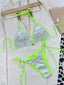 Silver/Fluro Green Triangle Bikini (Size 12-14)