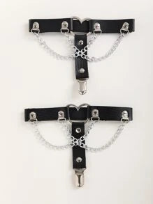 2pk Chain & Heart Leg Ring Garters