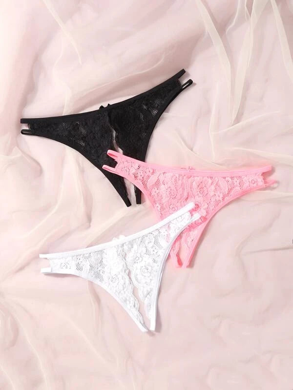 Pink Crotchless Lace Panty (Sizes S, M, L)