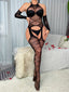 Black Criss Cross Bodystocking With Gloves