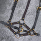 Gold Buckle Black Harness Belt (One Size)
