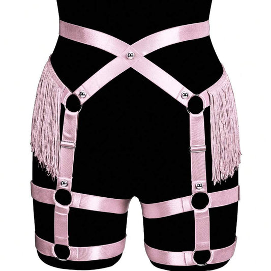 Pink Garter Belt With Tassels & Leg Rings