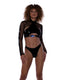 RAVE Black Vinyl Halter Top, Fishnet Shrug & Thong Set