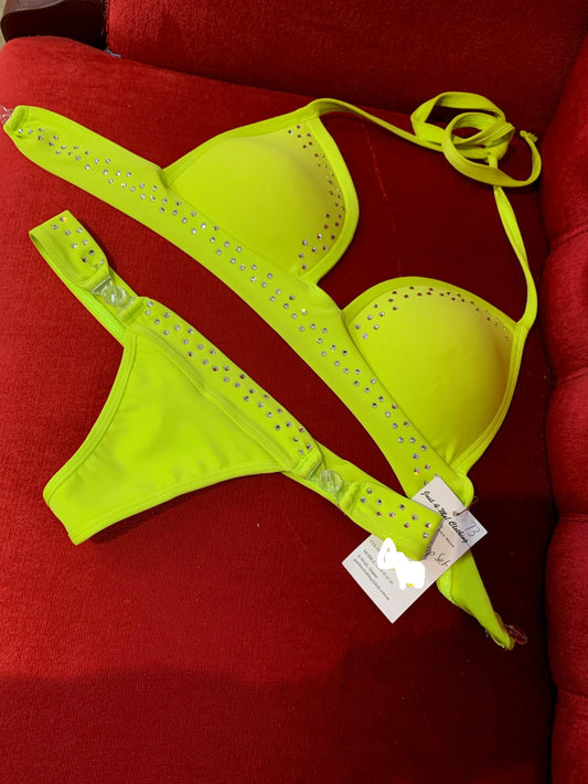 Fluro Yellow Diamonte Stripper Clips Bikini (One Size)