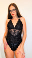 Black Floral Lace Teddy Bodysuit (Sizes S, M, L, XL)