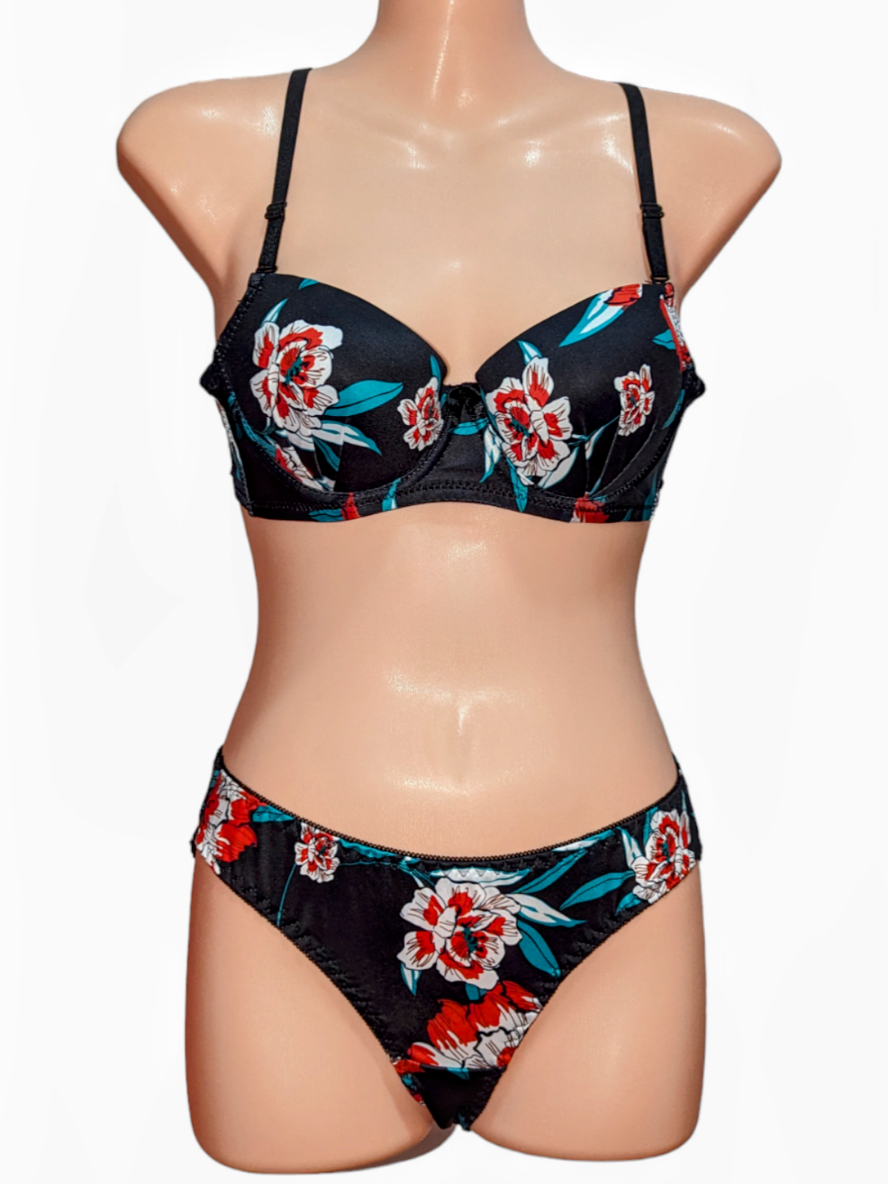 Floral Print Padded Lingerie Set (Sizes M, XL)