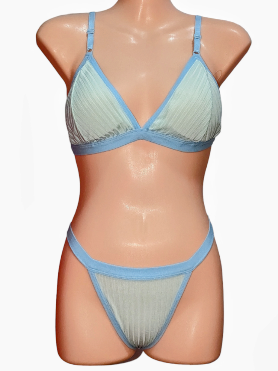 Blue Ribbed Lingerie Set (Sizes S, M)