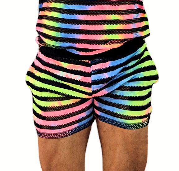 Men's Rainbow Tie Dye Stripe Shorts (Sizes M, L)