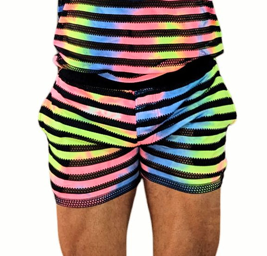 Men's Rainbow Tie Dye Stripe Shorts (Sizes M, L)