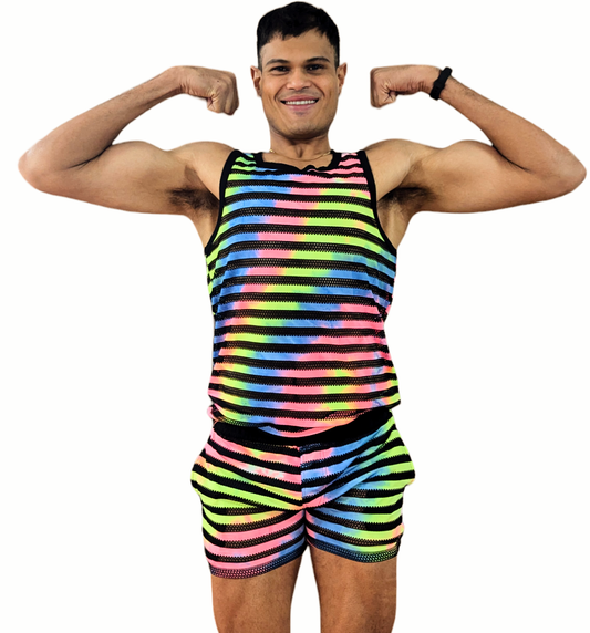 Men's Rainbow Tie Dye Stripe Singlet (Sizes M, L)