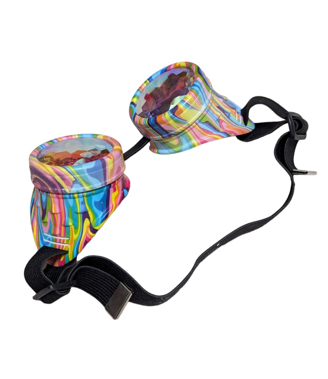 Rainbow Kaleidoscope Steampunk Rave Goggles with Rainbow Crystal Glass Lens