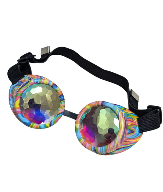 Rainbow Kaleidoscope Steampunk Rave Goggles with Rainbow Crystal Glass Lens