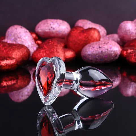Adam & Eve Red Heart Gem Glass Anal Plug (Sizes S, M, L)