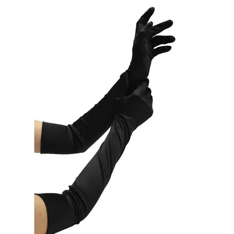 Baci Satin Opera Gloves- Black