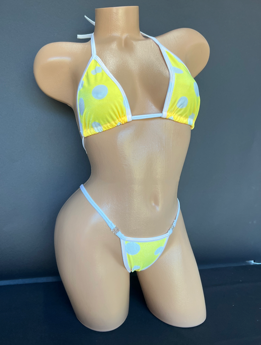 Yellow Polka Dot Stripper Clips Bikini (Size S/M)