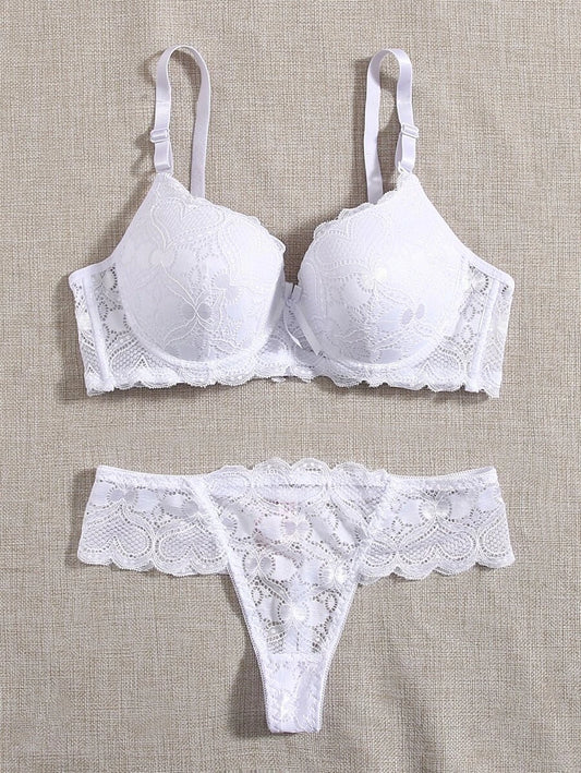 White Padded Underwire Lingerie Set (Size S)