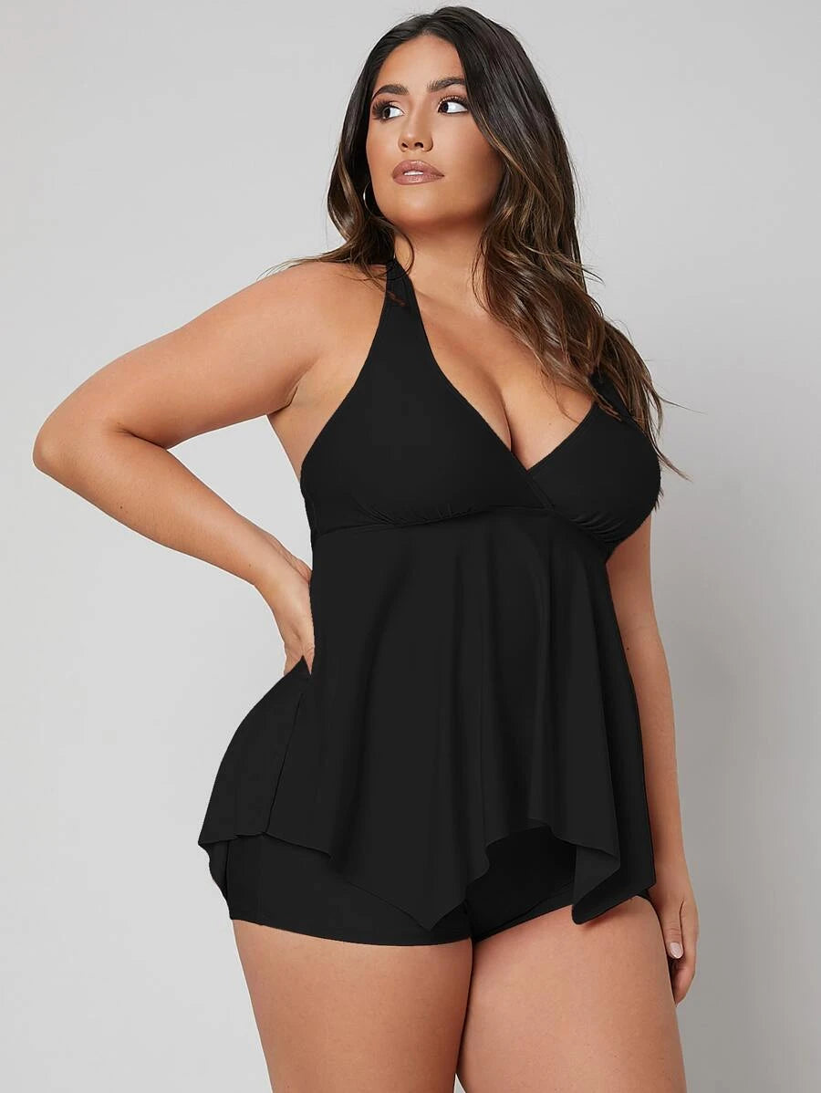 Plus Flounce Hem Shorts Swimsuit (Size XL)