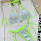 Silver/Fluro Green Triangle Bikini (Size 12-14)