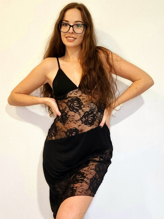 Black Lace Slip With Thong (Sizes XL, XXL)
