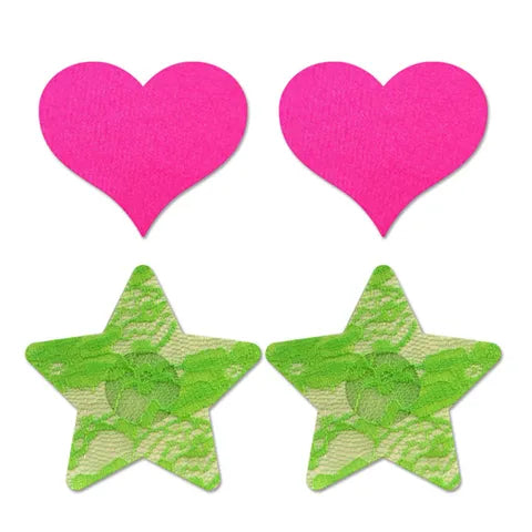 GLOW Fashion Pasties Set- Lace Star/Solid Heart
